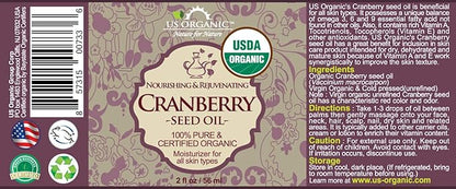 US Organic Cranberry Seed Oil, USDA Certified Organic,100% Pure & Natural, Cold Pressed Virgin, Unrefined in Amber Glass Bottle w/Glass Eyedropper for Easy Application (2 oz (56 ml))