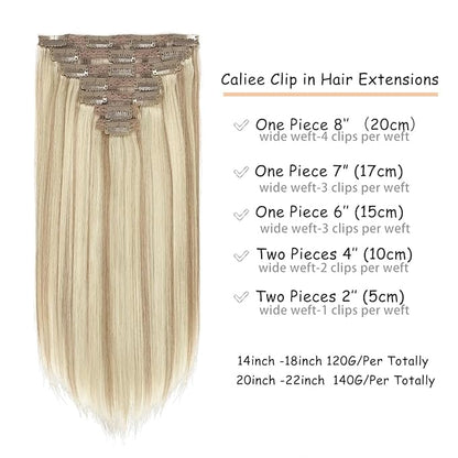 Caliee Real Hair Extensions Clip in Human Hair Natural Silky Straight Hair Extensions Balayage Clip in Hair Extehsions Golden Brown #10 Mixed Bleach Blonde #613 140g 7Pcs 22inch