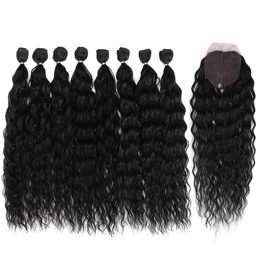DÉBUT synthetic hair bundles with simple closure weave bundles with frontal swiss lace 9pcs Water Wave 20 inch 240g high temperature fiber