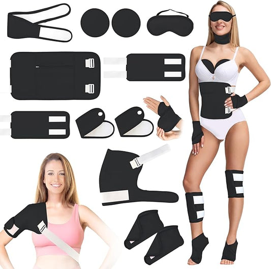12 Pcs Castor Oil Pack Wrap-Black, Castor Oil Pack Organic Cotton for Knees Shoulder Hands Neck Waist Chest and Feet, Adjustable Compress Pads for Entire Body