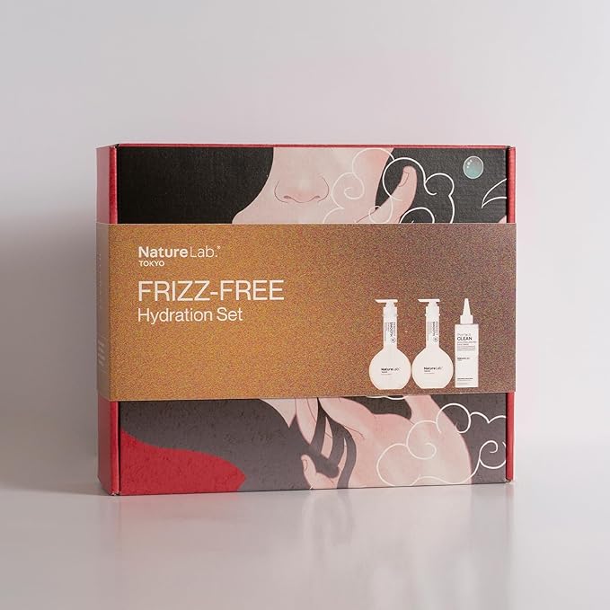 NatureLab.TOKYO Frizz-Free Hydration Limited Edition Set: Includes Smooth Shampoo, Conditioner & Scalp Sake Rinse – Hydrates & Tames Frizz, Balances Scalp Microbiome, Includes Furoshiki Wrap