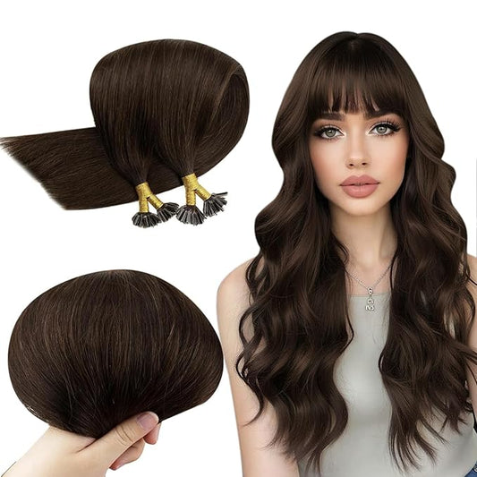 RUNATURE Dark Brown Ktip Human Hair Extensions Dark Brown Hot Fusion Hair Extensions Natural Human Hair U Tip Extensions Silky Utip Hair Extensions Full Ends K Tip Extensions Natural 14 Inch 50g 50s