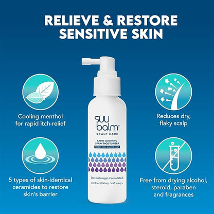 Rapid Itch Relief Anti-Dandruff Scalp Spray Moisturizer, Dry Scalp Spray, Cooling Itchy Scalp Treatment for Flaky Sensitive & Psoriasis, Derm-Formulated. Menthol & 5 Ceramides, 3.38 fl oz