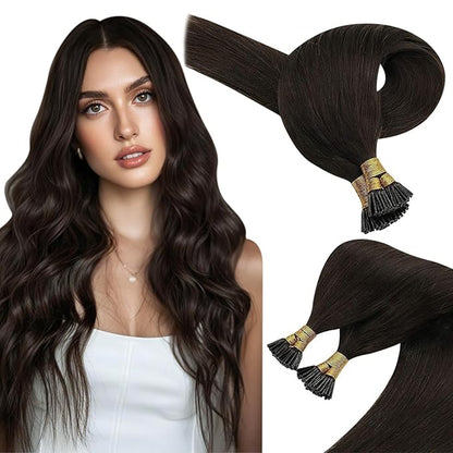 Sunny Hair I Tip Hair Extensions Human Hair Dark Brown Itip Human Hair Extensions Brown I Tip Hair Extensions for Women Itips Remy Hair 14inch 50g