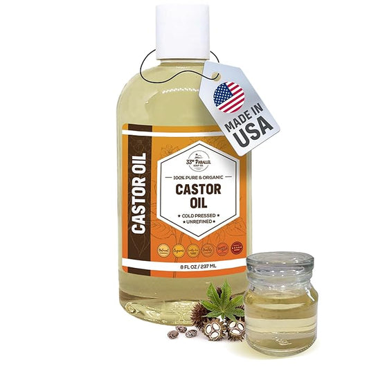 ORGANIC CASTOR OIL ( 8 oz ) Premium Cold Pressed Unrefined | 100% Natural Promotes Healthy Skin & Hair | Thickens Eyebrows Lengthens Eyelashes | Strengthens Nails Cuticles | Massage Oil | 8 FL OZ
