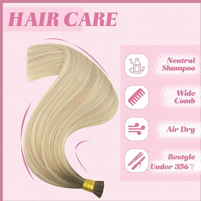 YoungSee Itip Human Hair Extensions Ombre Itips Hair Extensions Human Hair Balayage Blonde with Platinum Blonde Tip Extensions 22In 50g 50s Invisible Hair Extension I Tip Non Damaging Hair Extension