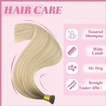 YoungSee Itip Human Hair Extensions Ombre Itips Hair Extensions Human Hair Balayage Blonde with Platinum Blonde Tip Extensions 22In 50g 50s Invisible Hair Extension I Tip Non Damaging Hair Extension