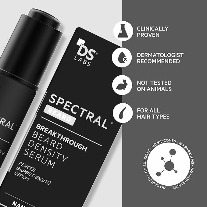 DS Labs Spectral.BRD Beard Growth Serum for Men - Supports Thicker, Fuller-Looking Facial Hair, With Nanoxidil, Biotin, Niacinamide, Castor Oil & Hyaluronic Acid, Paraben-Free, 60mL