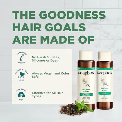 Soapbox Tea Tree Shampoo and Conditioner Set, Scalp Balancing with Tea Tree Oil, Jojoba Oil, Aloe and Shea Butter to Clean and Purify for All Hair Types, 16 Ounces Each (Pack of 2)