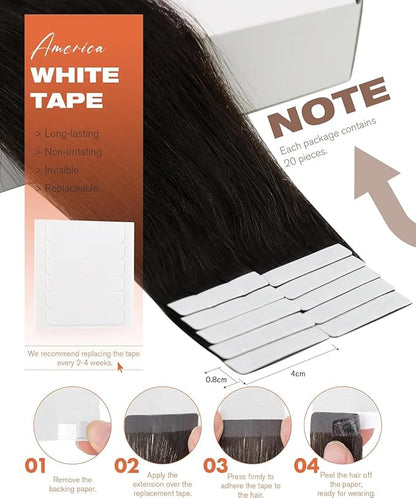 Sunny Hair Tape in Hair Extensions Real Human Hair Invisible Remy Hair Extensions Tape ins for Women Darker Brown 24 inch 20Pcs 50G
