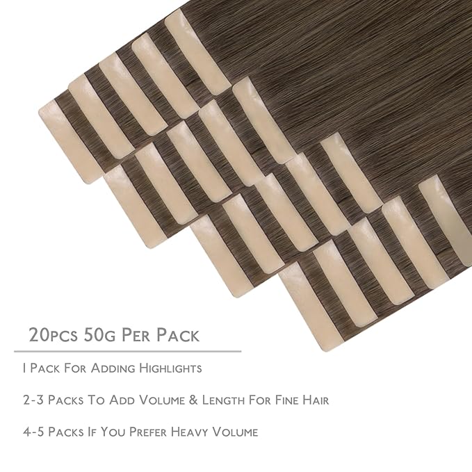 WENNALIFE Tape in Hair Extensions Human Hair, 20pcs 40g 12 inch Ombre Walnut Brown to Ash Brown and Bleach Blonde Remy Hair Extensions Straight Human Hair Tape in Extensions Skin Weft Tape Extensions