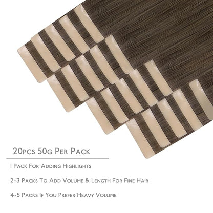 WENNALIFE Tape in Hair Extensions Human Hair, 20pcs 40g 12 inch Ombre Walnut Brown to Ash Brown and Bleach Blonde Remy Hair Extensions Straight Human Hair Tape in Extensions Skin Weft Tape Extensions