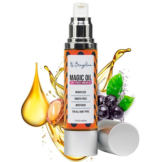 IT'S BRAZILIAN- 100% Pure Organic Argan Oil 1.7Floz -Hair Care Treatment Dry, Damaged & Anti-Frizz -Nourishment & Moisturizing Formula -All Hair Types -Hair Growth Products, Renewing, Strengthening