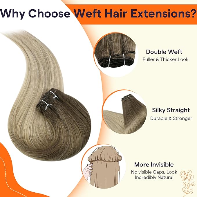 Full Shine Weft Hair Extensions Human Hair Sew In Extensions Remy Human Hair Blonde Hair Weft Extensions Color Light Brown To Ash Blonde Mix Platinum Blonde Human Hair Bundles 20 Inch 105G