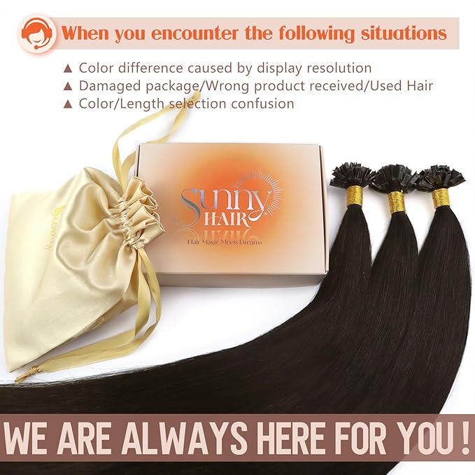 Sunny Hair Ktip Human Hair Extensions 18inch K Tip Hair Extensions Human Hair Dark Brown Keratin Real Human Hair Extensions for a Fuller Look 50g