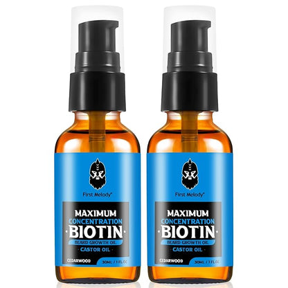 Beard Oil,Maximun Thickening Biotin, with Castor Oil and Argan & Jojoba Oils, Promotes Beard Growth, Styles, Strengthens & Softens Beards & Mustaches,1 Ounce*2（2 Pack）