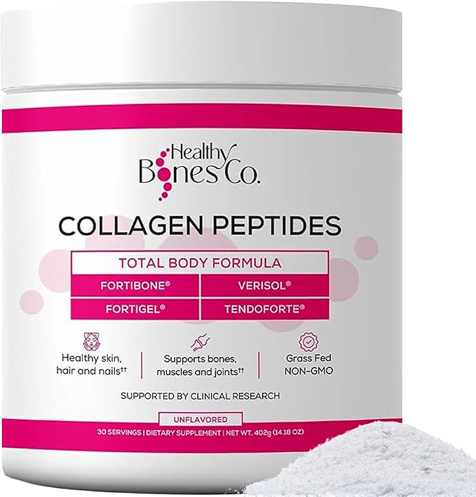 FORTIBONE Premium Bone Health Collagen Peptides w/FORTIGEL, VERISOL & TENDOFORTE, Clinically-Supported for Bones Joints Skin Hair Nails, Hydrolyzed Collagen Complete, Anti-Aging Formula (30 Servings)