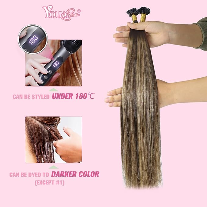 YoungSee Ktip Human Hair Extensions Balayage Brown with Caramel Blonde K Tip Hair Extensions Remy Hair Balayage K Tip Hair Extensions Ombrebrown 18In K Tips Hair Extensions Real Human Hair 50S/50G