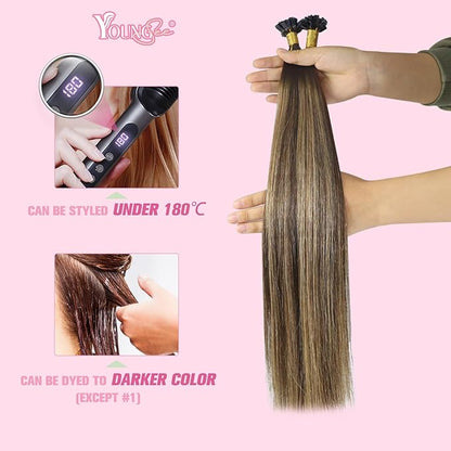 YoungSee Ktip Human Hair Extensions Balayage Brown with Caramel Blonde K Tip Hair Extensions Remy Hair Balayage K Tip Hair Extensions Ombrebrown 18In K Tips Hair Extensions Real Human Hair 50S/50G