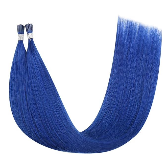 YoungSee Blue I Tips Hair Extensions 25g Blue I Tip Extensions 16 Inch Colorful Hair Extension I Tip 40s Blue Human Hair Extensions I Tip for Women Tip Human Hair Extensions for Prom