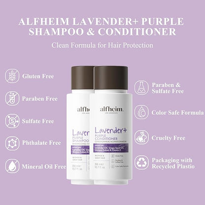 Alfheim Lavender+ Purple Shampoo & Conditioner Set | Tone-Correcting for Blonde, Silver & Gray Hair | Neutralizes Brass & Yellow Tones | Moisturizes, Protects Color & Adds Shine | 10.7 oz Each