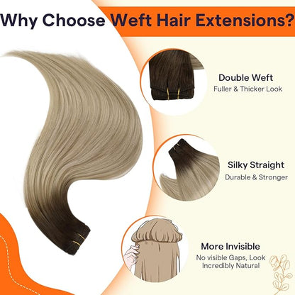 Full Shine 22 Inch Weft Hair Extensions Sew In Extensions Remy Satraight Hair Machine Tied Weft Extensions Color Dark Brown To Dirty Blonde Mix Blonde Human Hair Bundles 105G