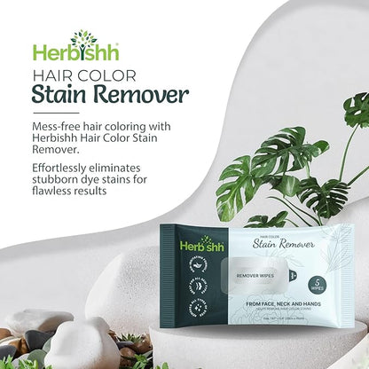 Herbishh Chestnut Brown Hair Dye Shampoo 200ml + Hair Color Stain Remover Wipes – Grey Coverage & Mess-Free Cleanup