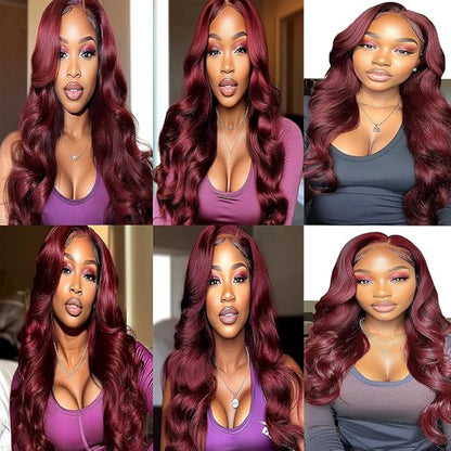 Wine Red Body Wave Bundles Human Hair Burgundy Color 99j Body Wave Bundles Brazilian Human Hair Weave Extensions Soft and Silky for Black Women 30 30 30 Inch