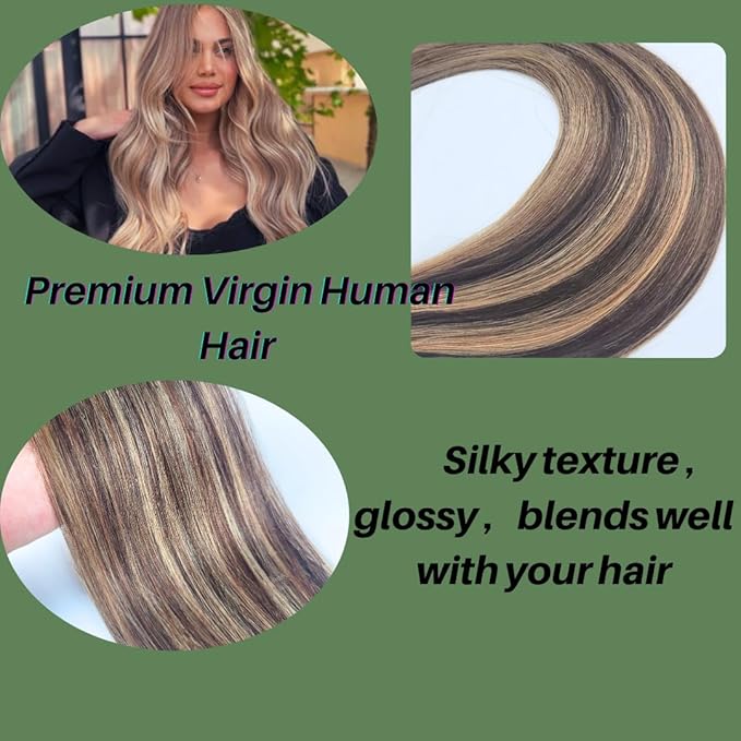 Brown Blonde Tape in Hair Extensions Human Hair Seamless Silky Straight Hair Extensions Real Human Hair Tape in 16Inch 20PCS 30G