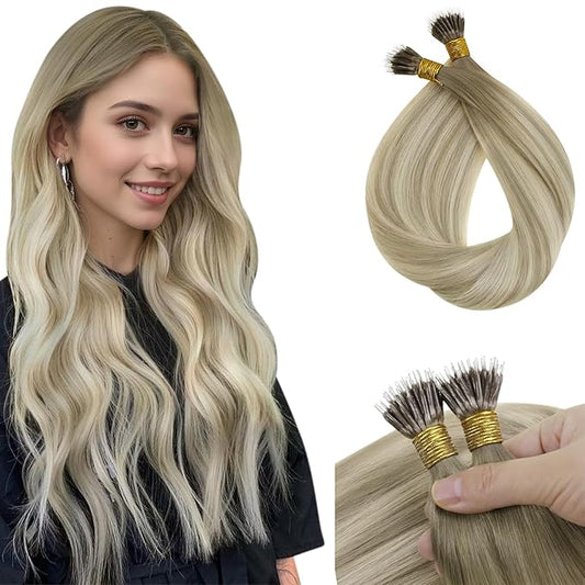 Sunny Hair Nano Bead Hair Extensions Human Hair Balayage Blonde Nano Extensions Human Hair 22inch Nano Ring Hair Extensions Add Length 50g