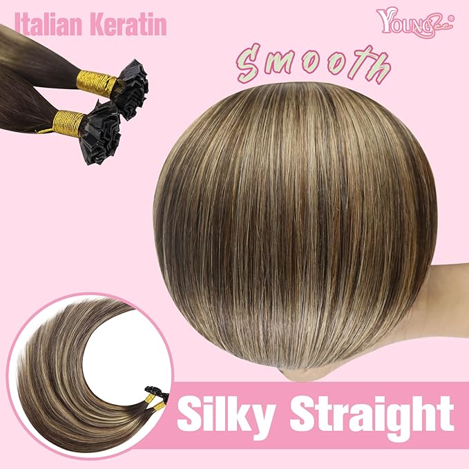 YoungSee Ktip Human Hair Extensions Balayage Brown with Caramel Blonde K Tip Hair Extensions Remy Hair Balayage K Tip Hair Extensions Ombrebrown 18In K Tips Hair Extensions Real Human Hair 50S/50G
