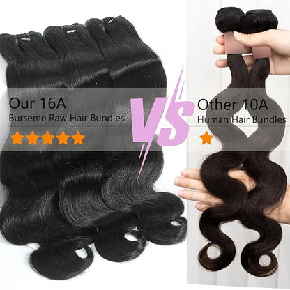 Raw Bundles Human Hair Body Wave, 16A Raw Hair Bundles Burmese Hair Bundles, 3 Years Service Life, Keep Texture Silky Soft Tangle-Free after Multiple Washes (10 12 14 inch)