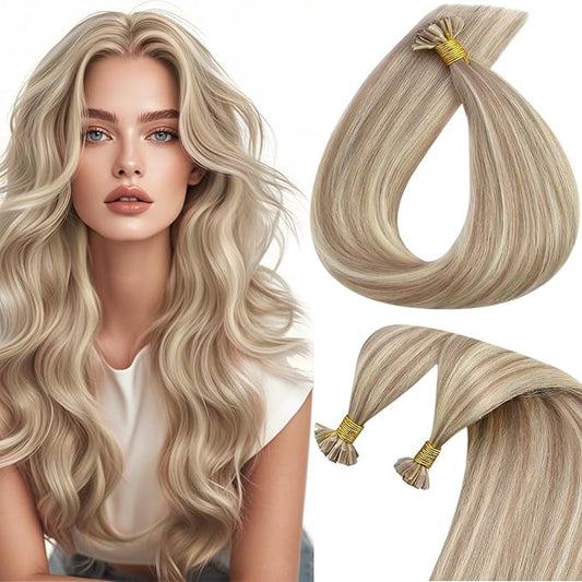 Sunny Hair U Tip Hair Extensions Blonde UTips Hair Extensions Human Hair Ash Blonde Highlight Bleach Blonde K Tip Hair Extensions Real Human Easy to Curl 20inch 50g