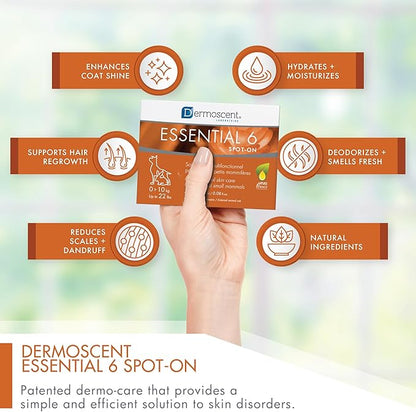 Dermoscent Essential 6 spot-on - Dog Skin Care for Dandruff & Allergy Relief with Vitamin E Oil - Anti Itch for Dogs - Dog & Small Mammals 0-10 kg - 4 Pipettes of 0.6 ml