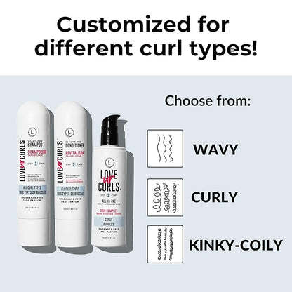 Love Ur Curls Fragrance Free Shampoo and Conditioner Set with All in One Curl Cream Styler for Curly Hair, 3 Step System to Repair, 200 mL