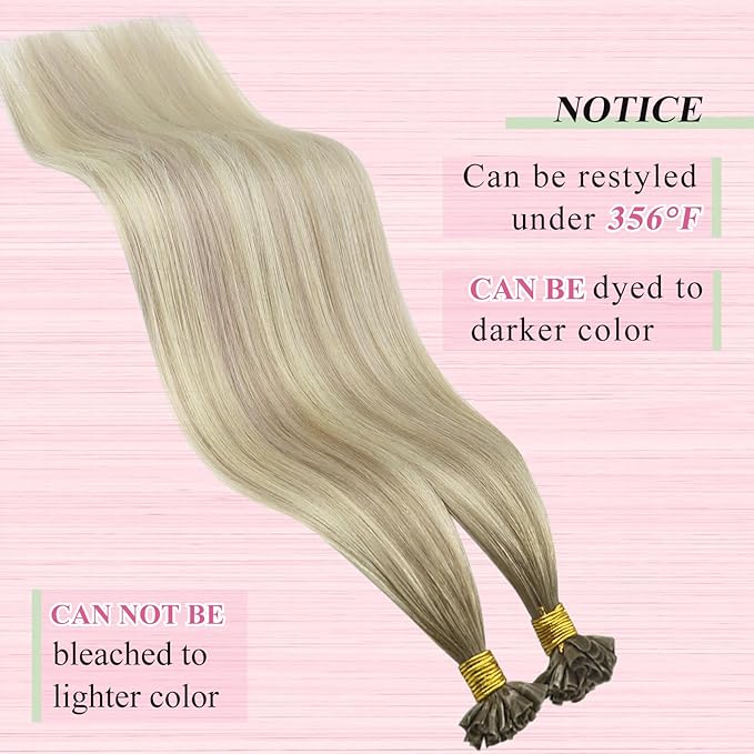 YoungSee Utip Balayage Hair Extensions Real Human Hair Balayage Ash Blonde Ombre Platinum Ombre U Tip Hair Extensions Hot Fusion Human Hair K Tip Extensions Utips Hair Extensions 18In 1G/S 50G
