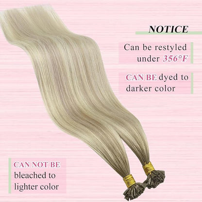 YoungSee Utip Balayage Hair Extensions Real Human Hair Balayage Ash Blonde Ombre Platinum Ombre U Tip Hair Extensions Hot Fusion Human Hair K Tip Extensions Utips Hair Extensions 18In 1G/S 50G