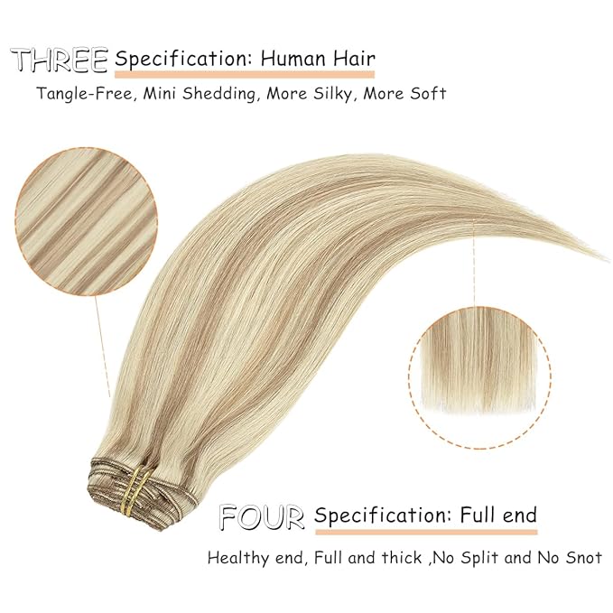 Caliee Real Hair Extensions Clip in Human Hair Natural Silky Straight Hair Extensions Balayage Clip in Hair Extehsions Golden Brown #10 Mixed Bleach Blonde #613 140g 7Pcs 22inch