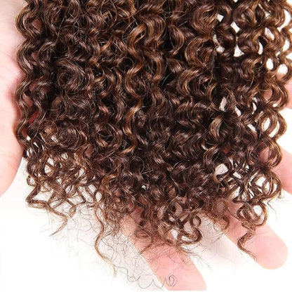 Ombre Two Tone Brown and Dark Brown Kinky Curly Bundles 22 24 26 Inch P430 Highlight Chocolate Color Curly Wave Bundles Brazilian Virgin Double Weft Hair Extensions Soft and Silky
