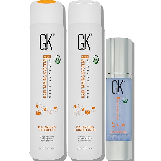 GK HAIR Global Keratin Balancing Shampoo and Conditioner Sets (10.1 Fl Oz/300ml) with Leave In Cashmere Smoothing and Styling Cream (1.69 Fl Oz/50ml) For Dry Damaged Frizzy Oily & Color Treated Hair