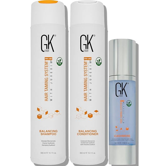 GK HAIR Global Keratin Balancing Shampoo and Conditioner Sets (10.1 Fl Oz/300ml) with Leave In Cashmere Smoothing and Styling Cream (1.69 Fl Oz/50ml) For Dry Damaged Frizzy Oily & Color Treated Hair