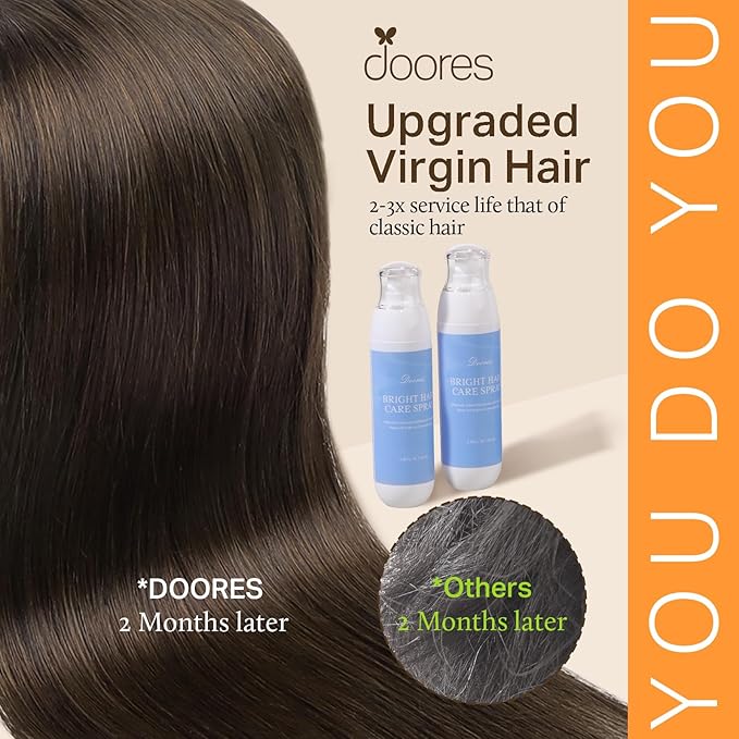 DOORES Human Hair Clip in Extensions, Light Dark Brown 16 Inch 135g 7pcs, Remy Clip in Hair Extensions Thick Weft for Women Clip in Silky Straight