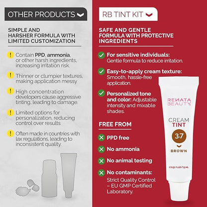RB RENATA BEAUTY Tint Kit – Cream Hair Dye Kit with Developer and Application Brush for Spot Coloring - Covers Gray Hairs, Smudge-Proof, Long-Lasting Up to 4 Weeks, 20 Applications [Brown]