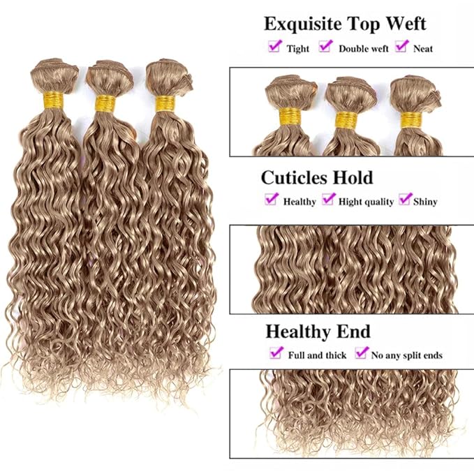 Ash Blonde Human Hair Bundles Color #22 Water Wave Bundle Blonde Human Hair 3 Bundles 24 26 28 Inch Double Weft Virgin Remy Grey Blonde Bundle