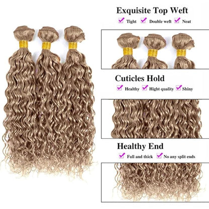 Ash Blonde Human Hair Bundles Color #22 Water Wave Bundle Blonde Human Hair 3 Bundles 24 26 28 Inch Double Weft Virgin Remy Grey Blonde Bundle