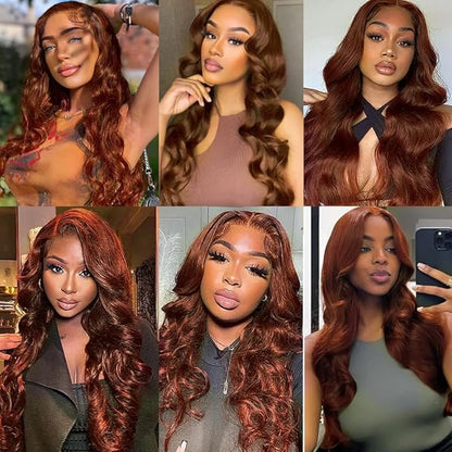 auburn Body Wave Bundles reddish brown Bundle human hair Color 33 Human Hair Bundles 16 18 20 Inch Unprocessed Brazilian Remy Hair Extensions Silky Soft 3Pcs/Set