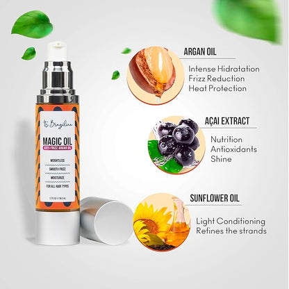 IT'S BRAZILIAN - 2 Pack 100% Pure Organic Argan Oil 1.7Floz -Hair Care Treatment Dry, Damaged & Anti-Frizz -Nourishment & Moisturizing Formula -All Hair - Hair Growth Products, Renewing, Strengthening