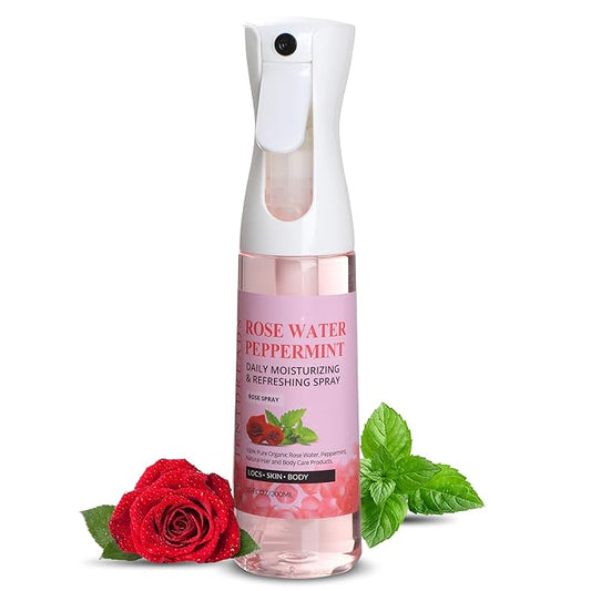 Rose Water and Peppermint Hair Scalp Moisturizing Spray with Castor Oil - For Natural Loc Care and Dreadlock Maintenance (10 oz)