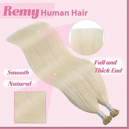 YoungSee I Tip Hair Extensions Platinum Blonde Itip Extensions Blonde Tip Hair Extensions Blonde Human Hair I Tip Extensions 20 Inch 50s 50g Invisible I Tip Human Hair Extensions Long Straight Hair