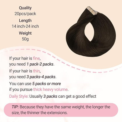 MAXITA Tape in Hair Extensions Real Human Hair, Caramel Brown 20pcs 16 Inch 50g Hair Extensions Tape in Extensions Straight Natural Invisible Tape ins